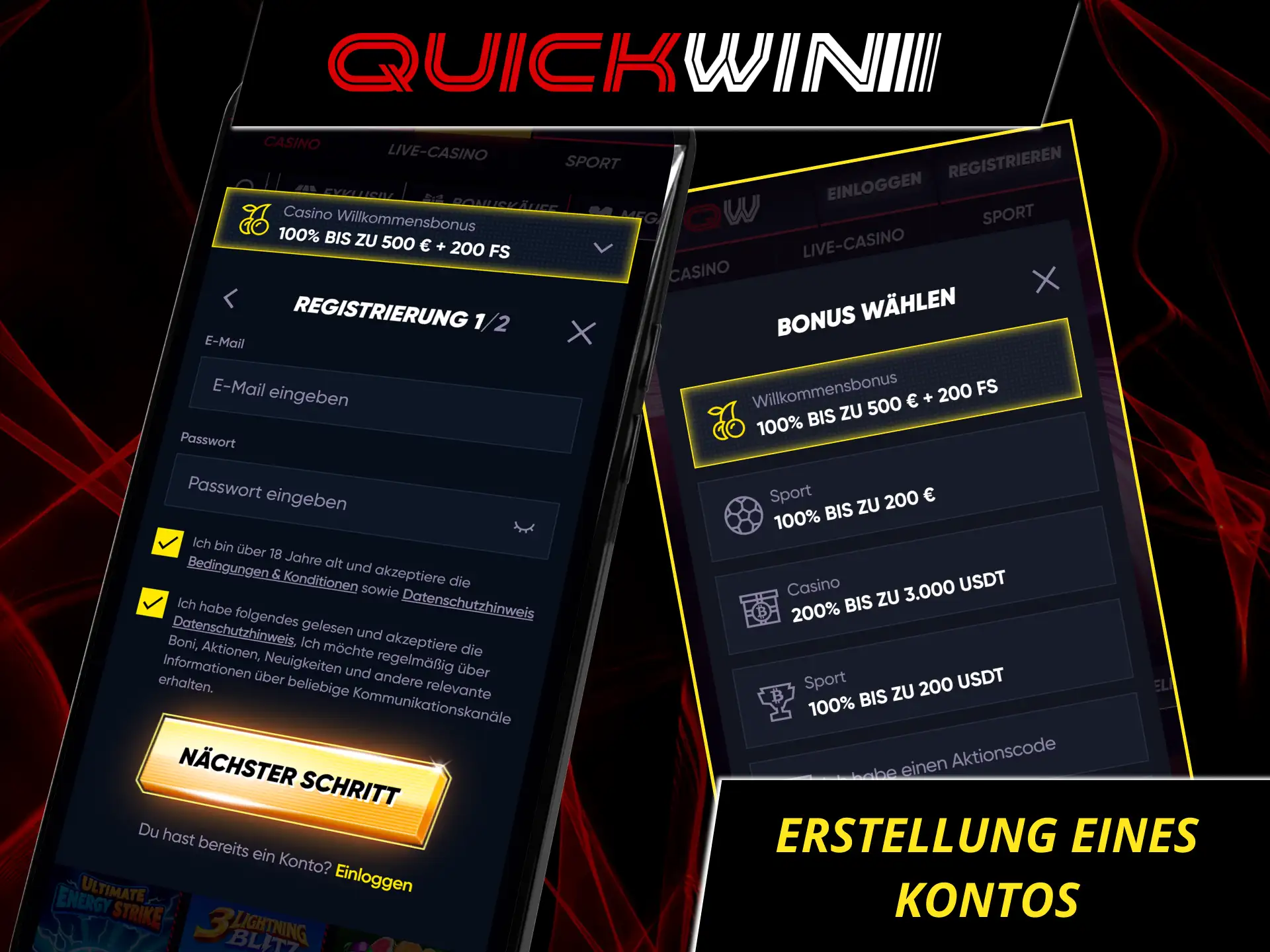 Befolge diese einfache anleitung zur erstellung eines QuickWin-kontos über die mobile app und registriere dich in wenigen schritten.