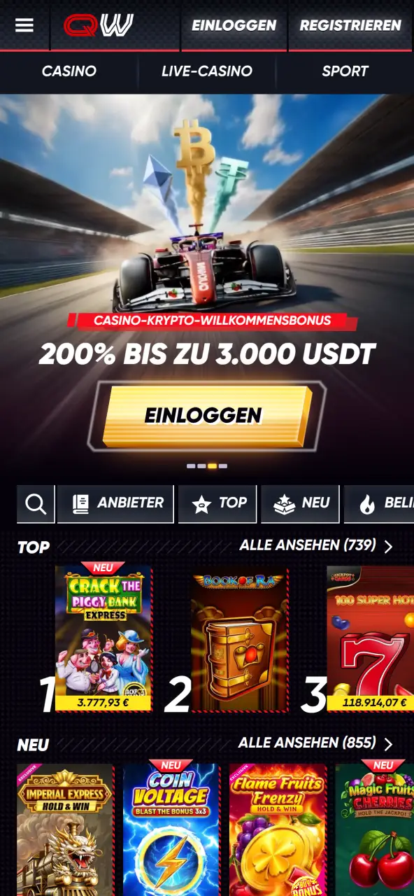 Entdecke die übersichtliche startseite in der QuickWin-app mit schnellem zugriff auf alle wichtigen bereiche.