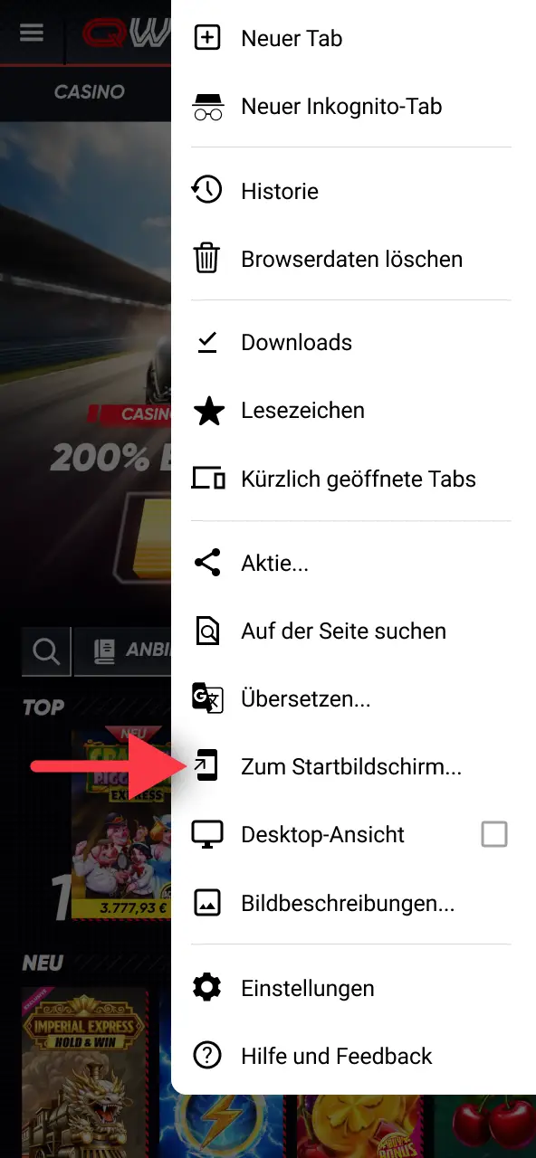 Öffne die einstellungen deines browsers bei QuickWin, um mit der installation fortzufahren.