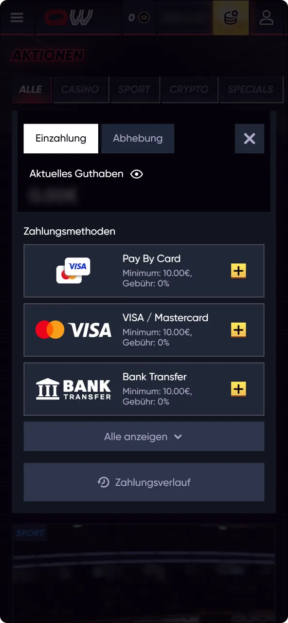Tätige deine erste einzahlung bei QuickWin und schalte dein extraguthaben frei.