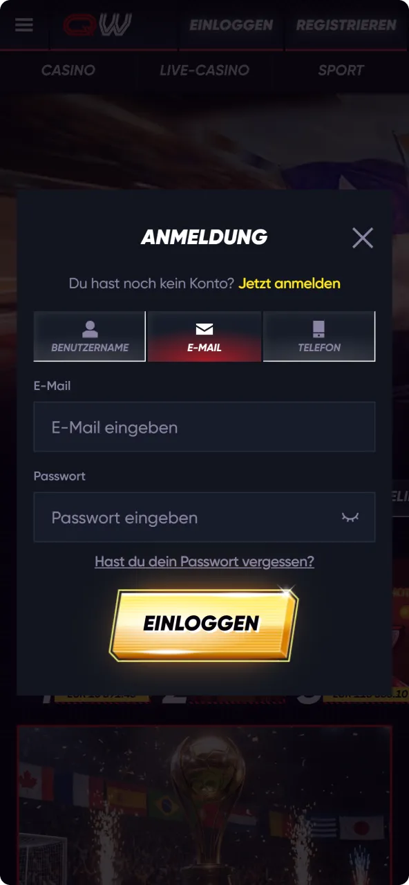 Melde dich in dein konto an bei QuickWin, um auf alle angebote zuzugreifen.