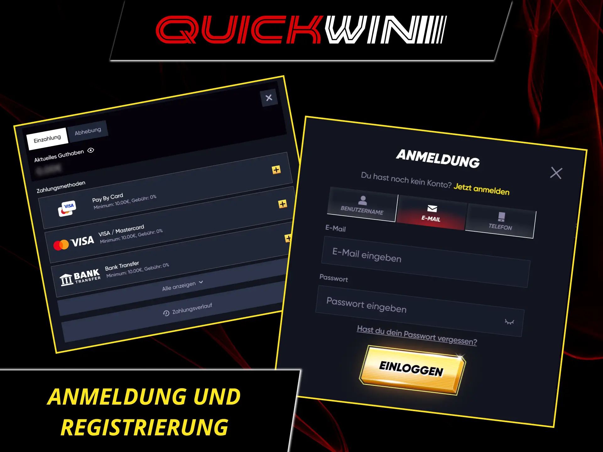 Starte die einfache anmeldung und registrierung im QuickWin casino und erstelle dein konto.