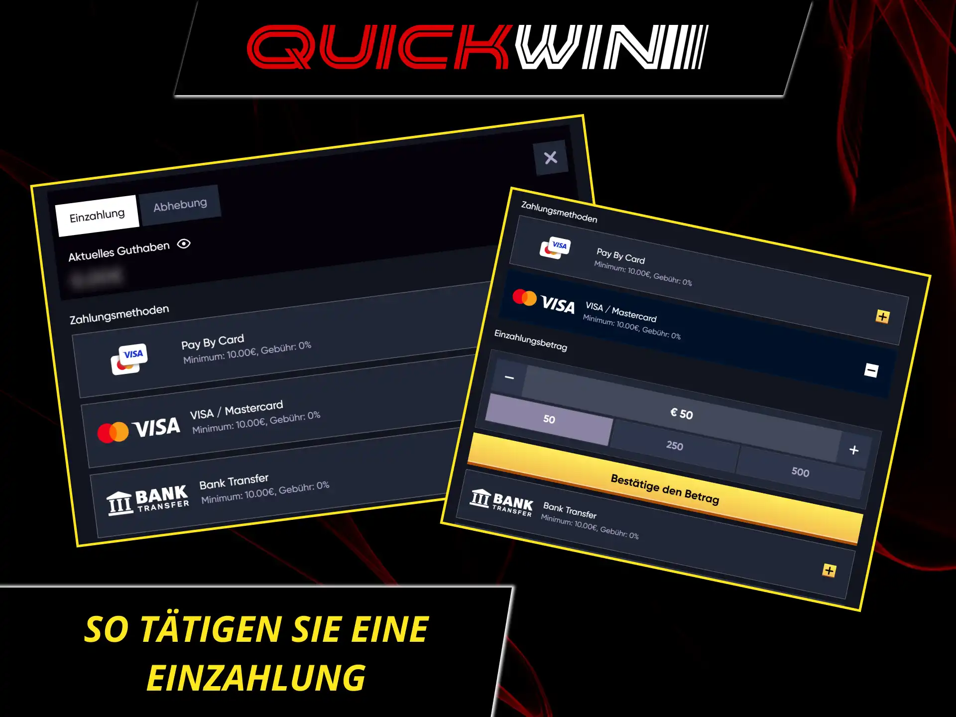 Schließe deine schnelle einzahlung bei Quickwin ab und beginne zu spielen.