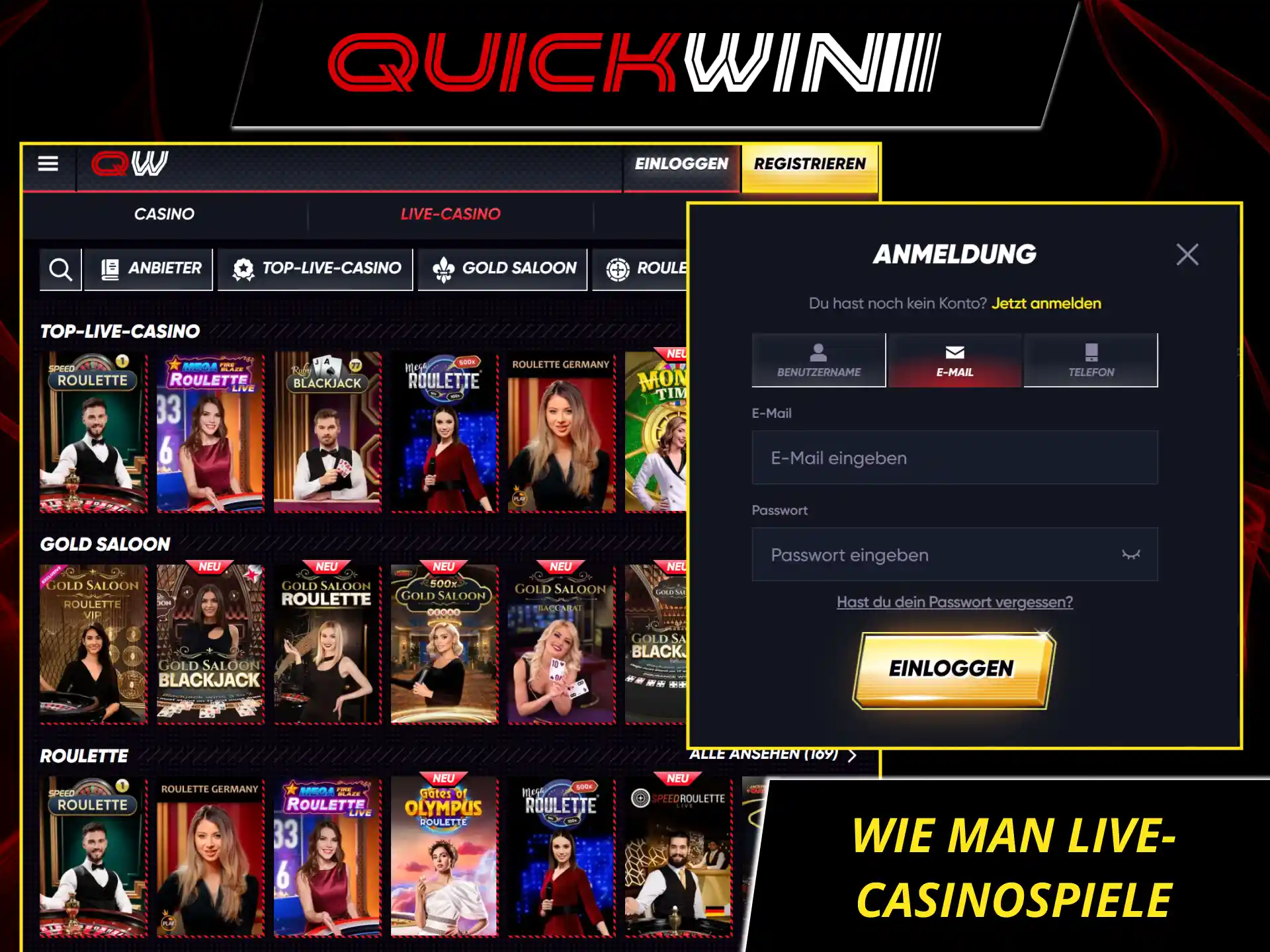 Folge dieser einfachen anleitung, um live-casinospiele bei QuickWin zu spielen und direkt zu starten.
