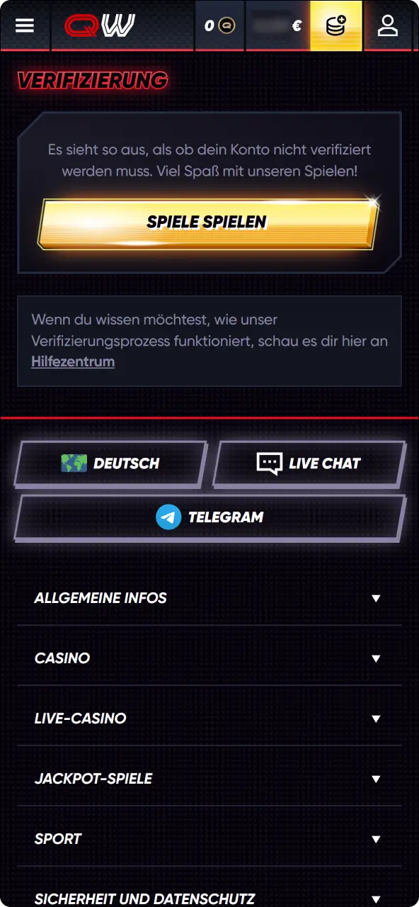 Reiche die benötigten dokumente bei QuickWin ein, um deine identität zu bestätigen und schnelle auszahlungen freizuschalten.