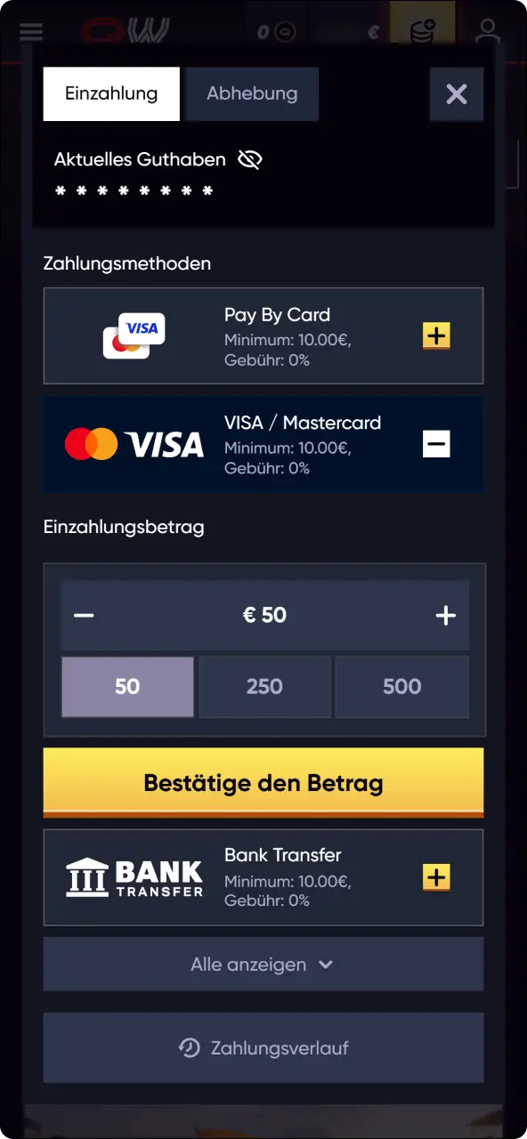 Tätige eine schnelle einzahlung bei QuickWin, um dein wettguthaben aufzuladen.