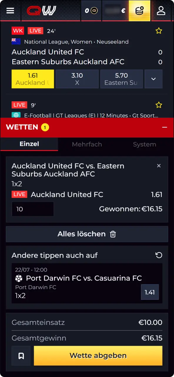 Platziere deine erste wette bei QuickWin und sichere dir deine gewinnchance.
